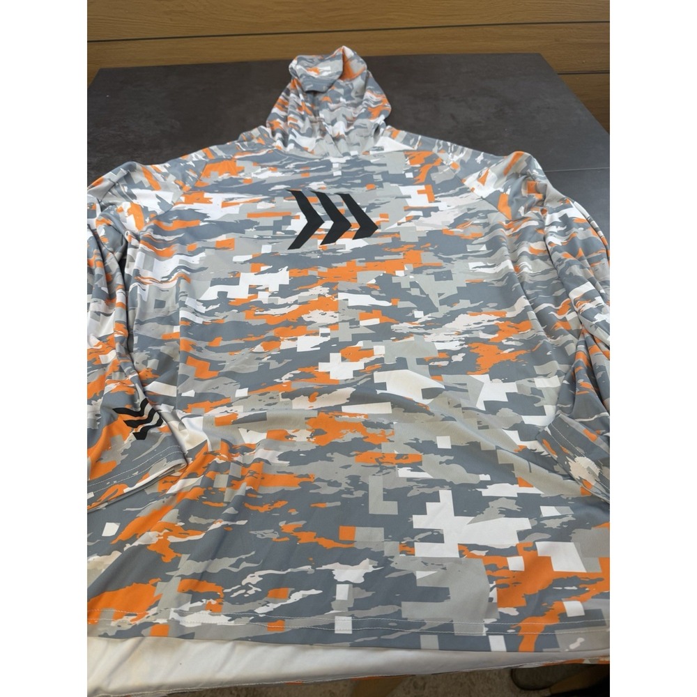 Gillz Men's Performance FIshing Hoodie Gray Orange Camo Long Sleeve XL